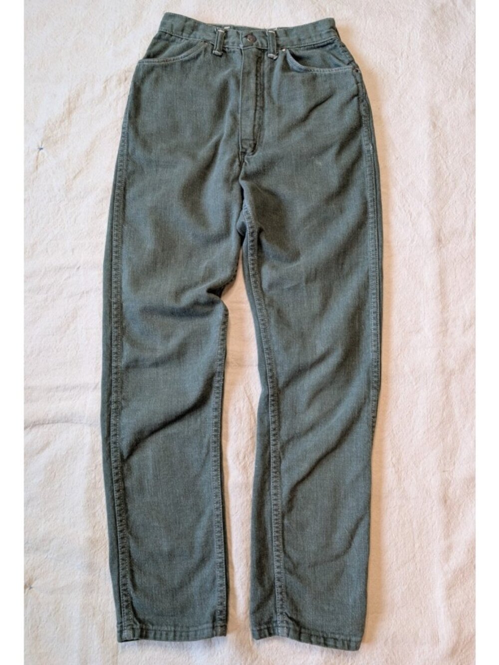 Wrangler Vintage 50s Women's Faded Green Cigarette Jeans High Waist USA 24x28
